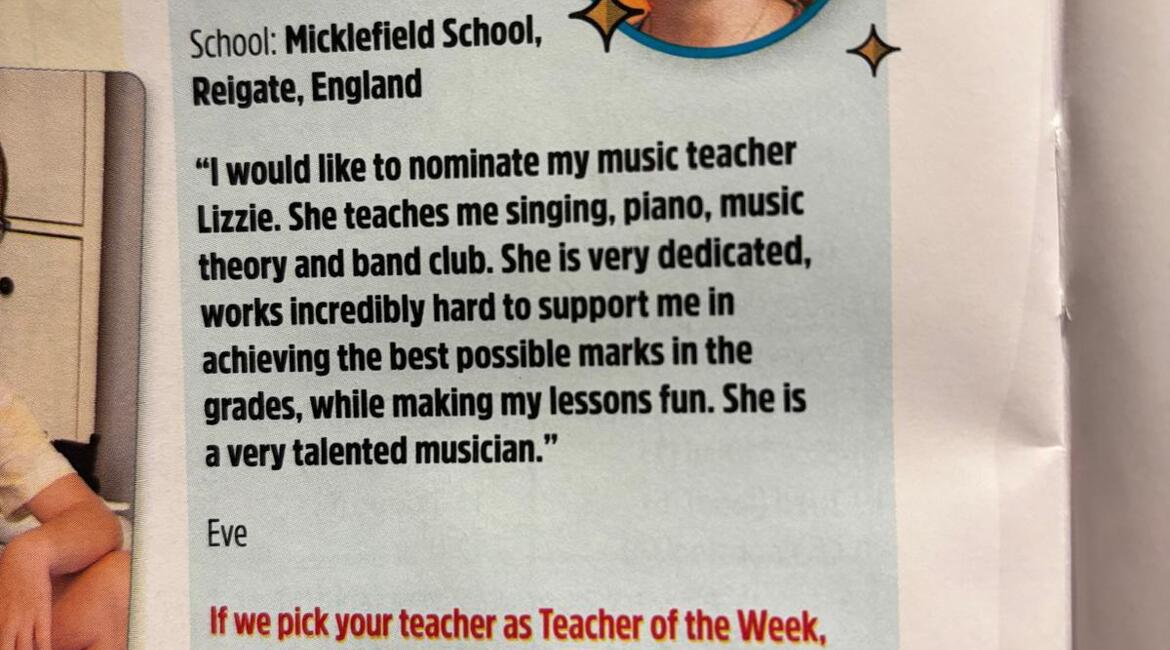 Lizzie Searle Features in The Week Junior Magazine